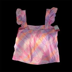 Pink and Orange Plaid Sleeveless Top